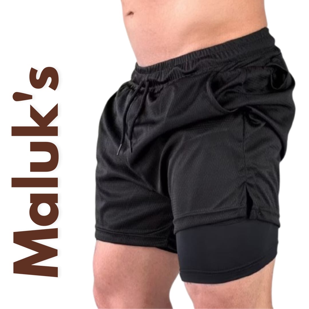 BERMUDA MALUK'S MASCULINA 2 EM 1 COM SHORT DE COMPRESSÃO PARA ACADEMIA 
