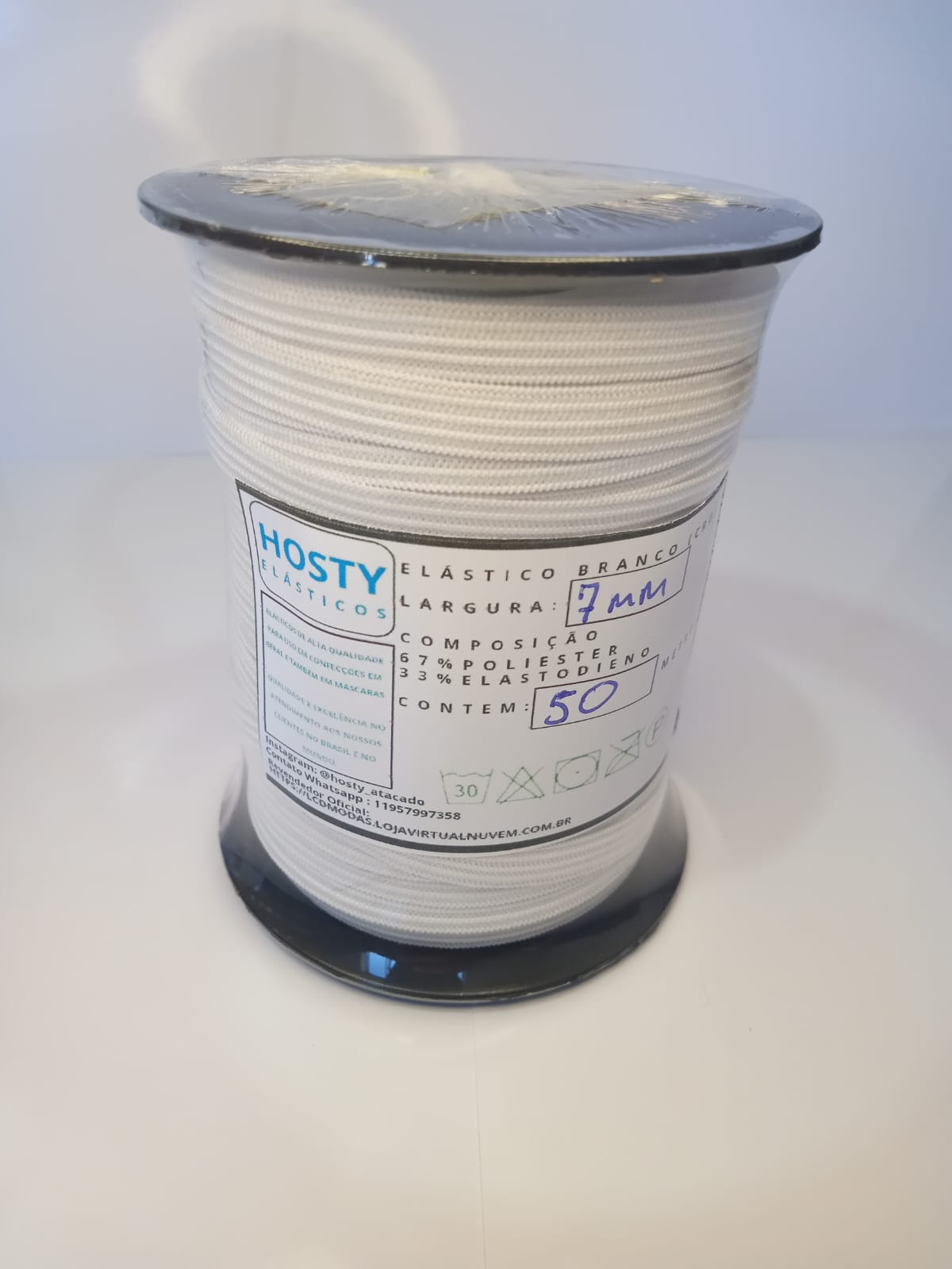 ELÁSTICO BRANCO 7mm PREMIUM TOP DE LINHA com 50 METROS