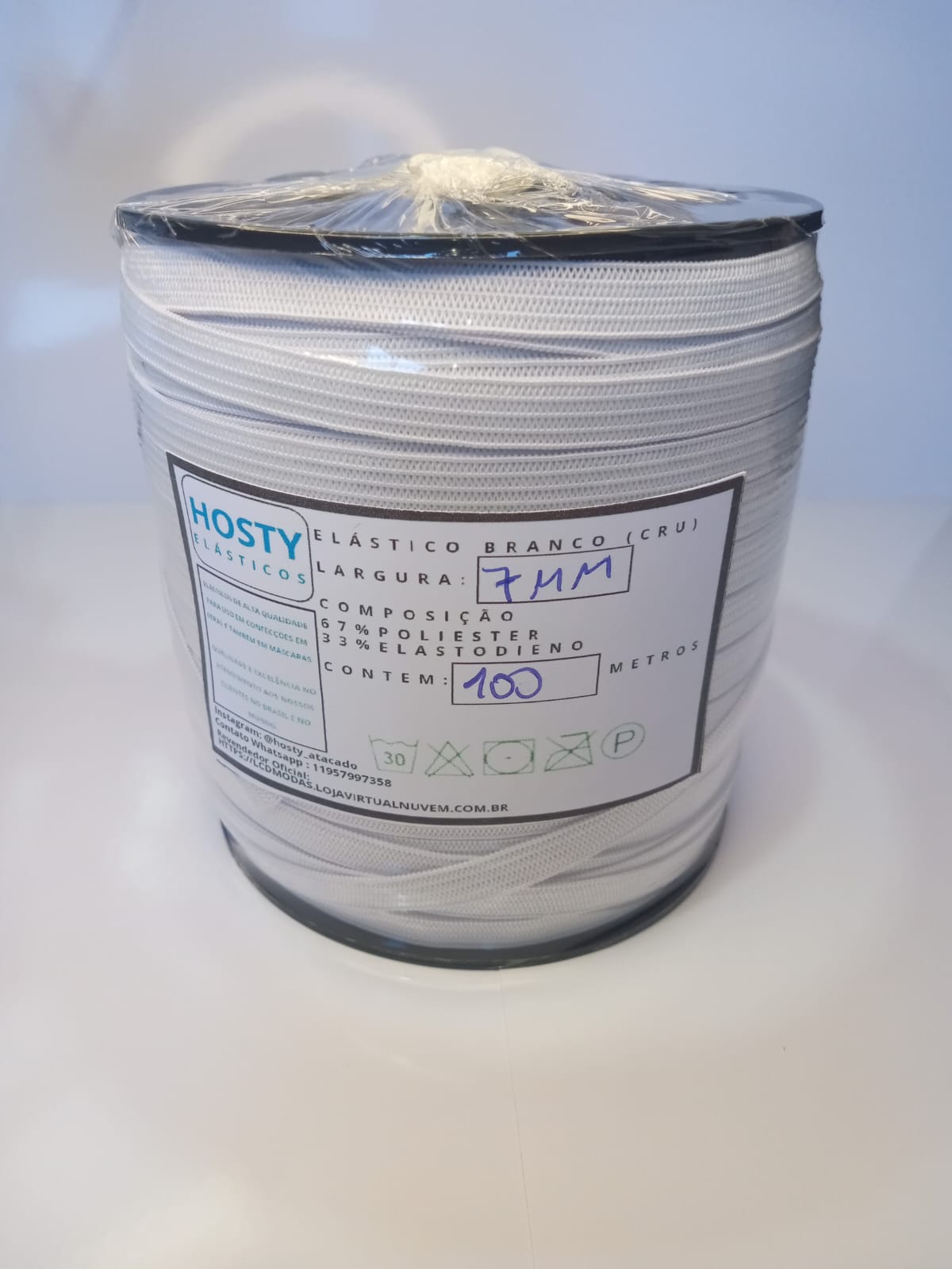 ELÁSTICO BRANCO 7mm PREMIUM TOP DE LINHA com 100 METROS